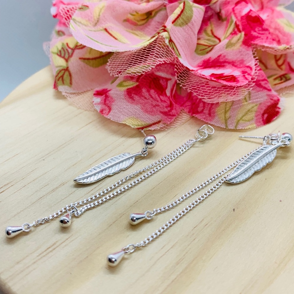 Sterling Silver 925 Feather Earrings